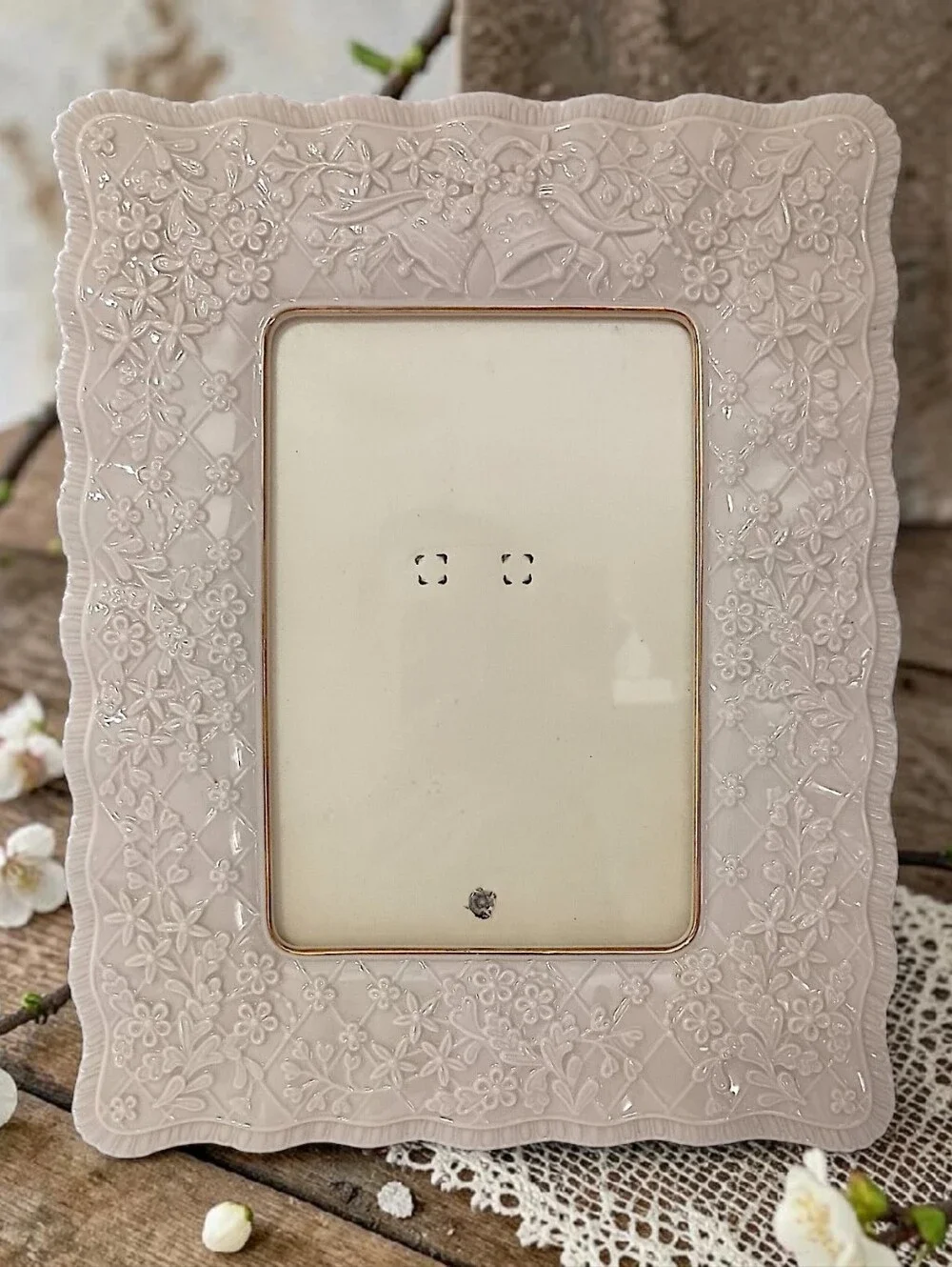 Lenox Porcelain Photo Picture‎ Frame Wedding Promises 5x7 Floral Vintage Bridal